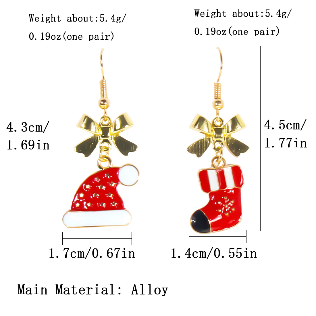 1 Pair Cute Sweet Commute Christmas Hat Christmas Socks Bow Knot Alloy Drop Earrings display picture 1