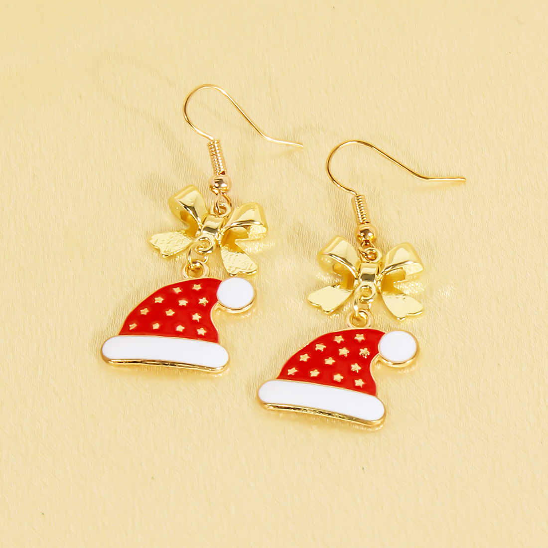 1 Pair Cute Sweet Commute Christmas Hat Christmas Socks Bow Knot Alloy Drop Earrings display picture 5