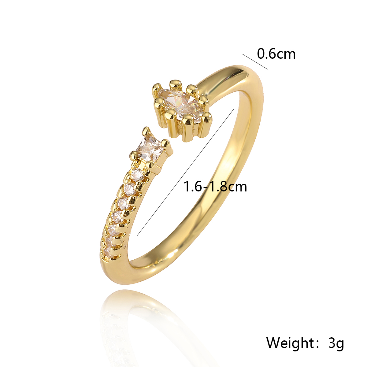 Simple Style Water Droplets Copper 18k Gold Plated Zircon Open Rings In Bulk display picture 1