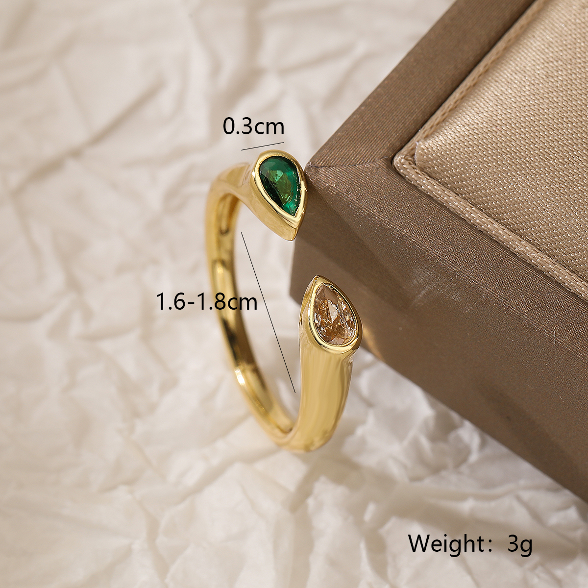 Einfacher Stil Wassertropfen Kupfer 18 Karat Vergoldet Zirkon Offener Ring In Masse display picture 3