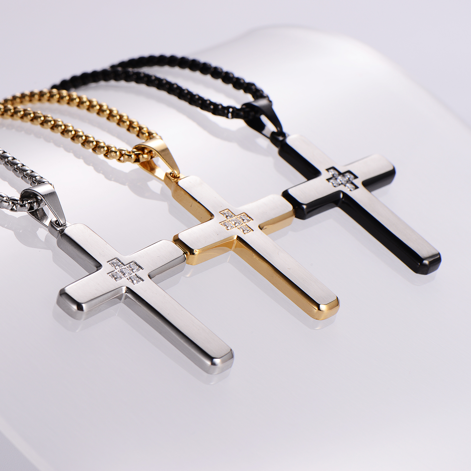 Hip-Hop Retro Cross 304 Stainless Steel Plating Rhinestones 18K Gold Plated Men's display picture 1