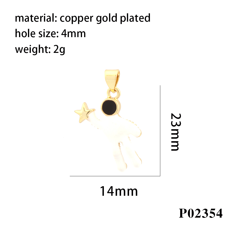 Simple Style Cross Astronaut Copper Enamel Inlay Zircon 18k Gold Plated Charms display picture 9