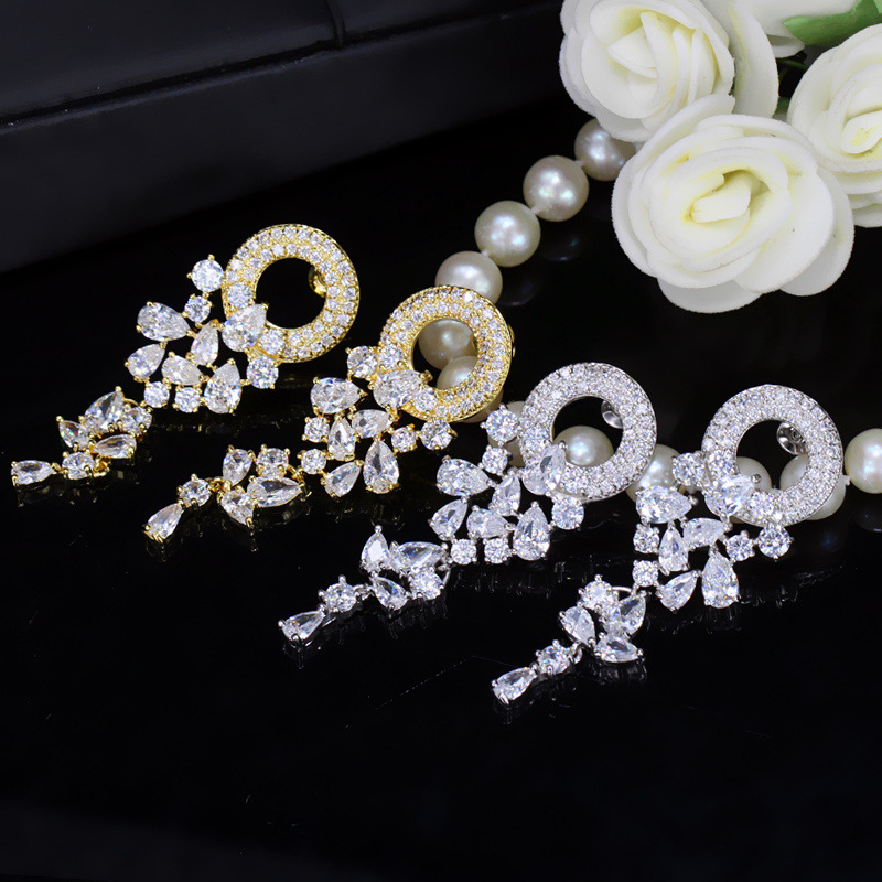 1 Pair Casual Simple Style Flower Plating Inlay Copper Zircon Rhodium Plated Silver Plated Drop Earrings display picture 6