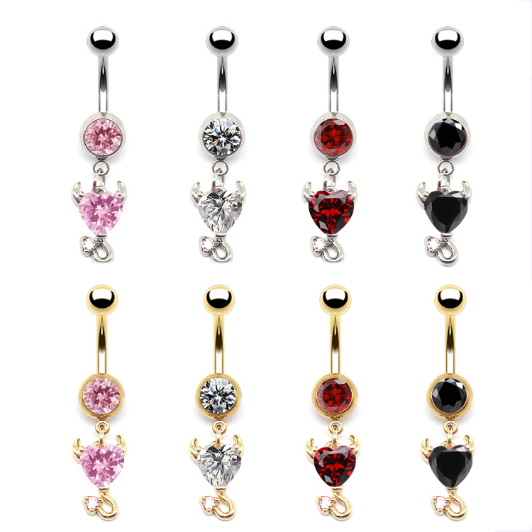 Elegant Simple Style Heart Shape Stainless Steel Copper Plating Inlay Rhinestones Zircon White Gold Plated Gold Plated Belly Ring display picture 11