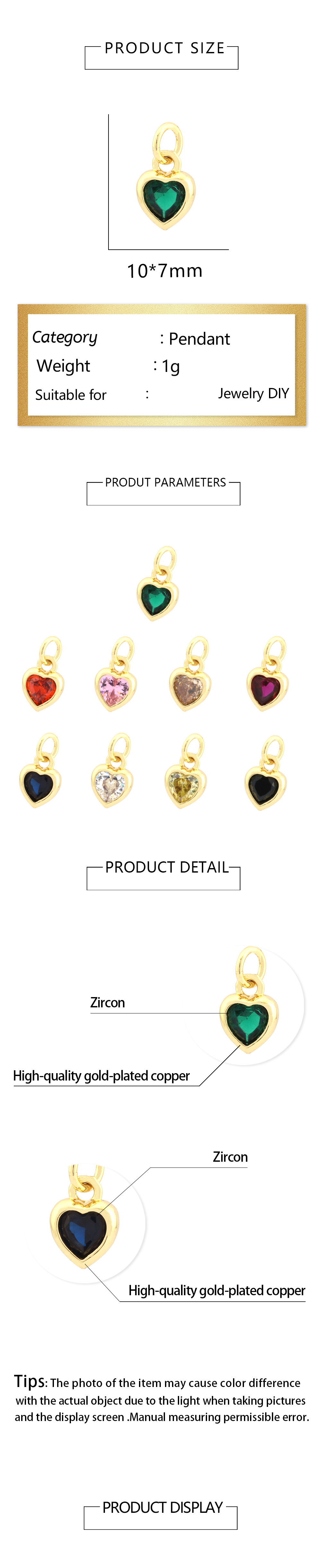 Inlaid Color Zircon Love Heart-shaped Necklace Bracelet Pendant Diy Decorative Pendant Handmade Materials Semi-finished Products Wholesale display picture 1