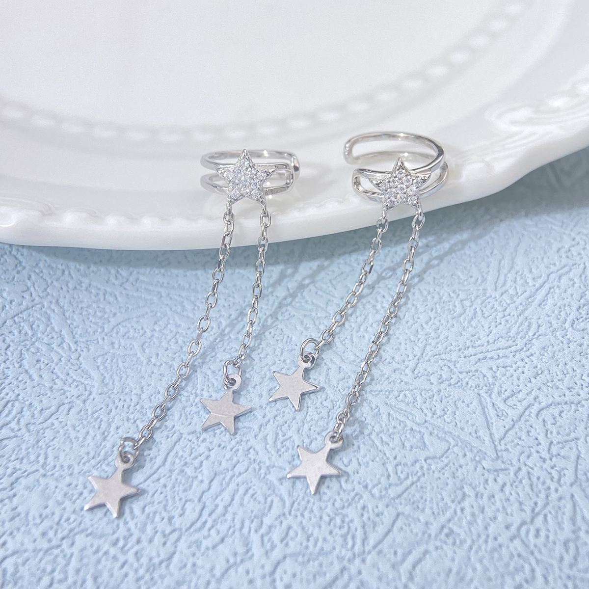 1 Pair Elegant Simple Style Star Inlay Sterling Silver Zircon Drop Earrings display picture 7
