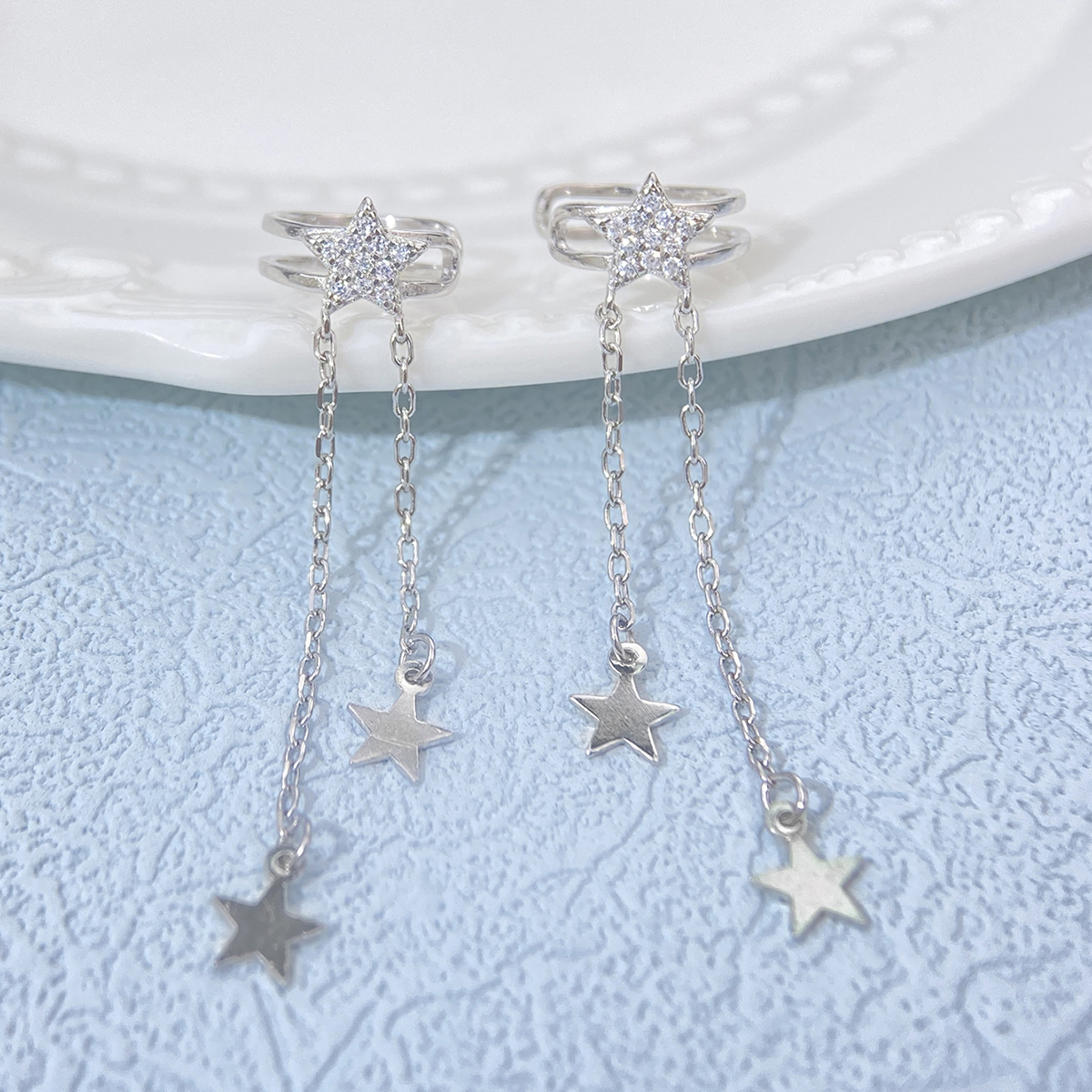 1 Pair Elegant Simple Style Star Inlay Sterling Silver Zircon Drop Earrings display picture 6