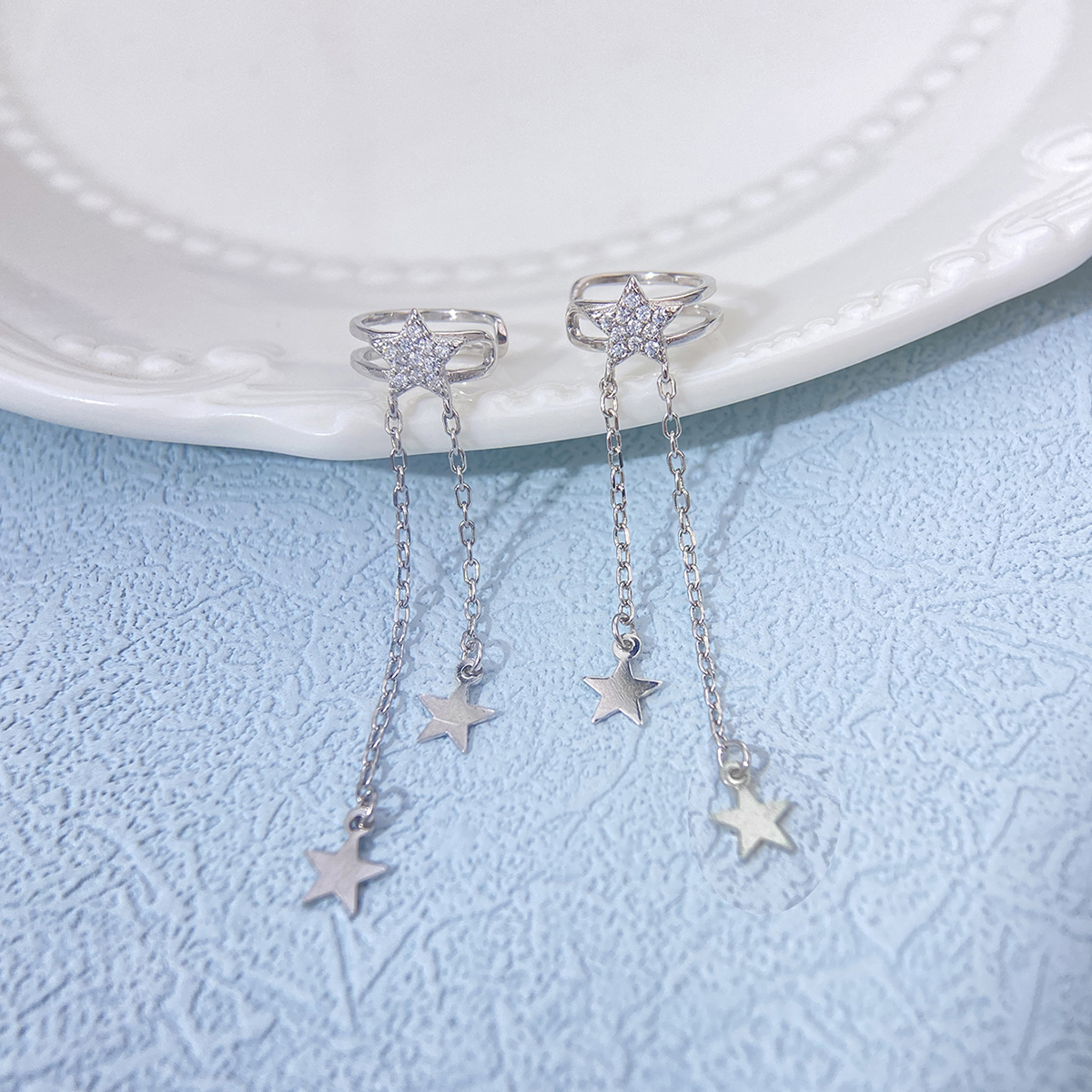 1 Pair Elegant Simple Style Star Inlay Sterling Silver Zircon Drop Earrings display picture 5