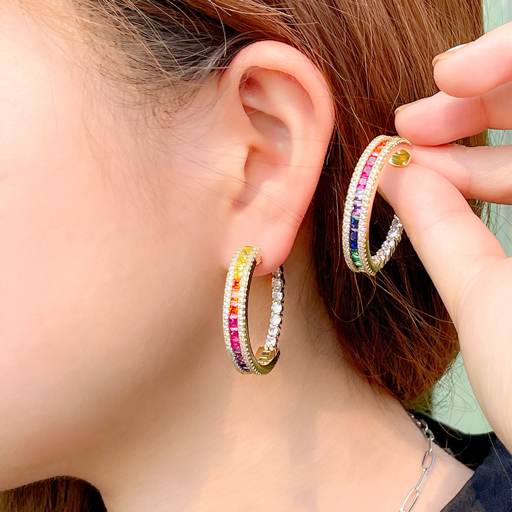 1 Pair Rock Ethnic Style Semicircle Plating Inlay Copper Zircon 14k Gold Plated Rhodium Plated Ear Studs display picture 2