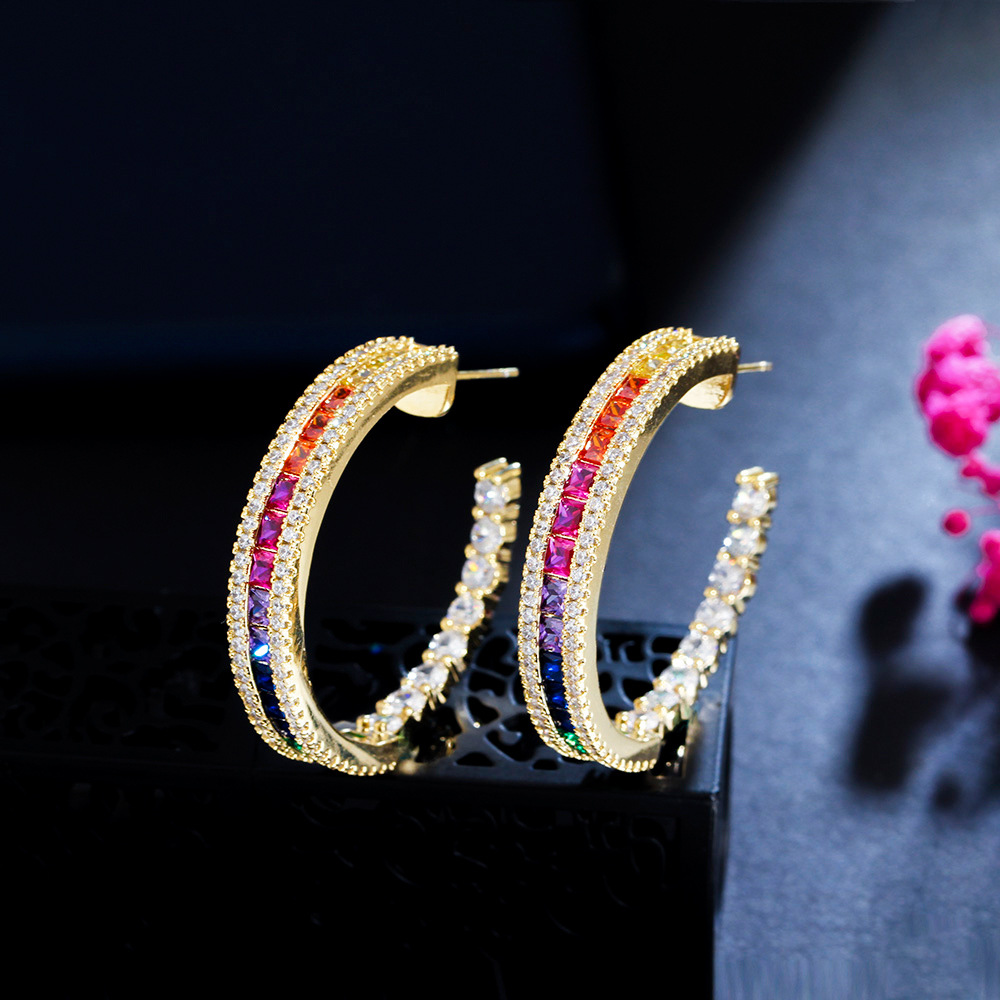 1 Pair Rock Ethnic Style Semicircle Plating Inlay Copper Zircon 14k Gold Plated Rhodium Plated Ear Studs display picture 3