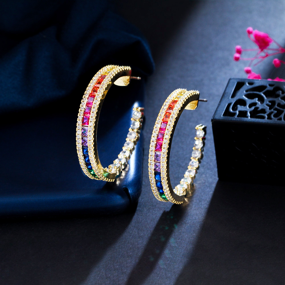 1 Pair Rock Ethnic Style Semicircle Plating Inlay Copper Zircon 14k Gold Plated Rhodium Plated Ear Studs display picture 4