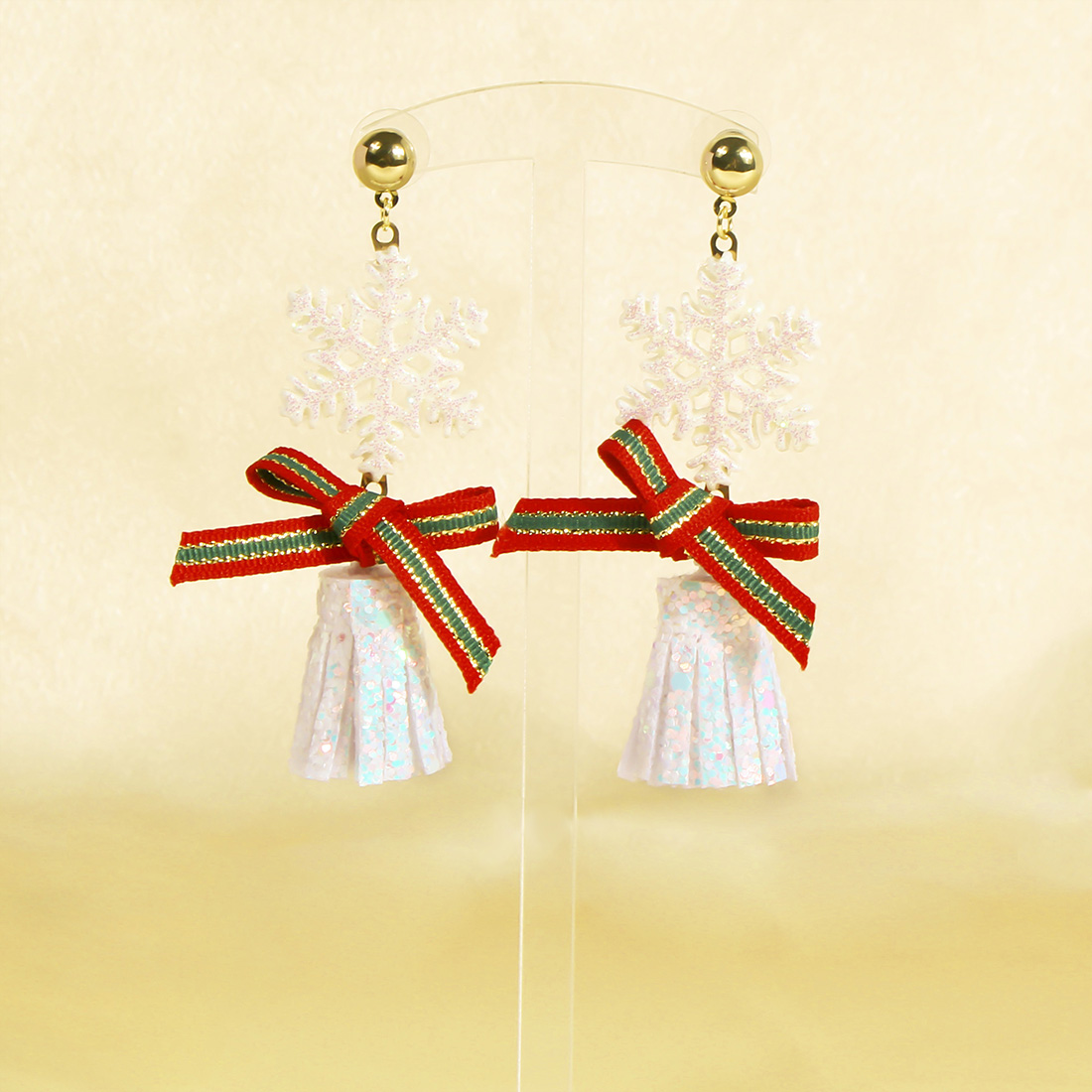 1 Pair Sweet Commute Bow Knot Snowflake Patchwork Cloth Drop Earrings display picture 9