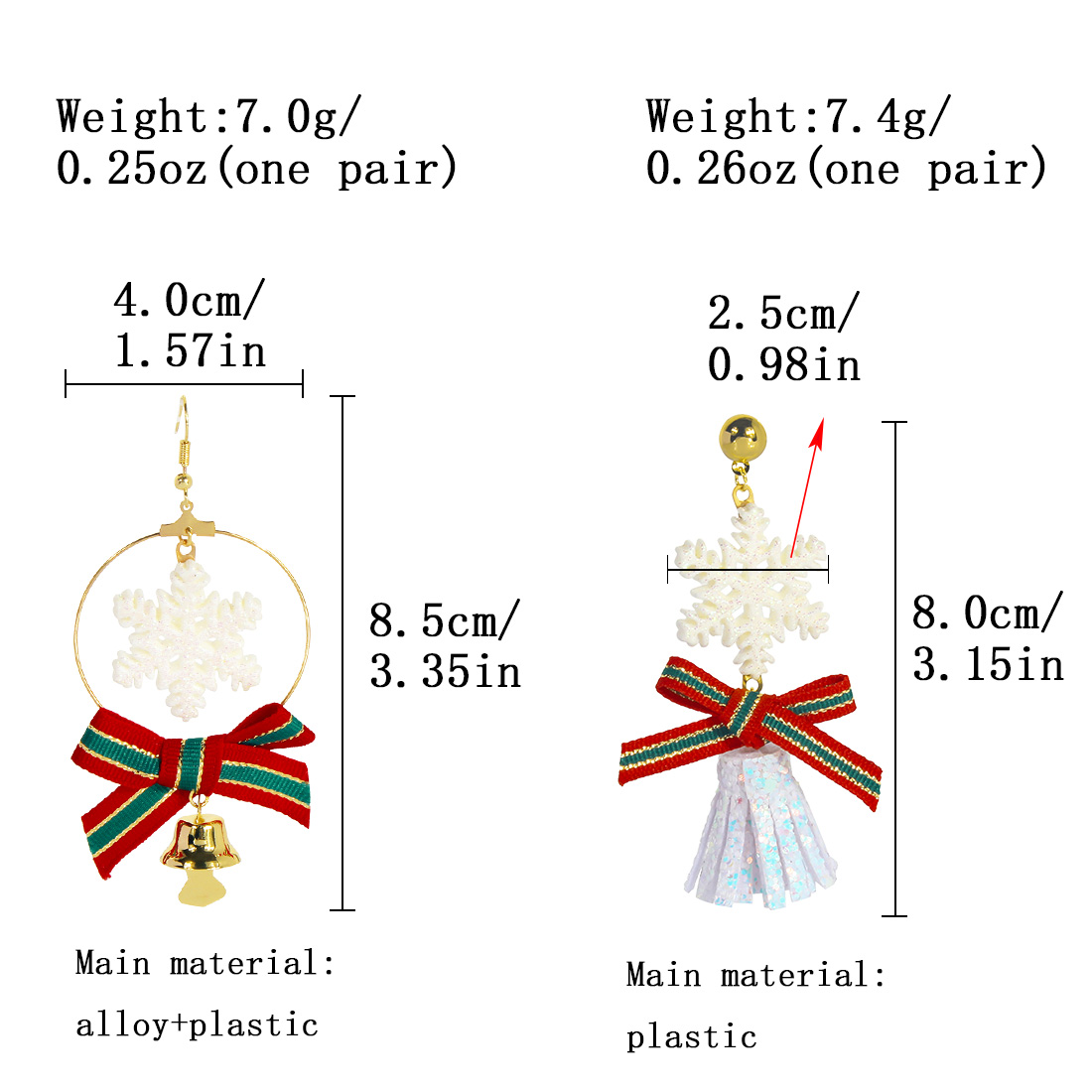 1 Paire Sucré Commuer Noeud D'arc Flocon De Neige Patchwork Chiffon Boucles D'oreilles display picture 1