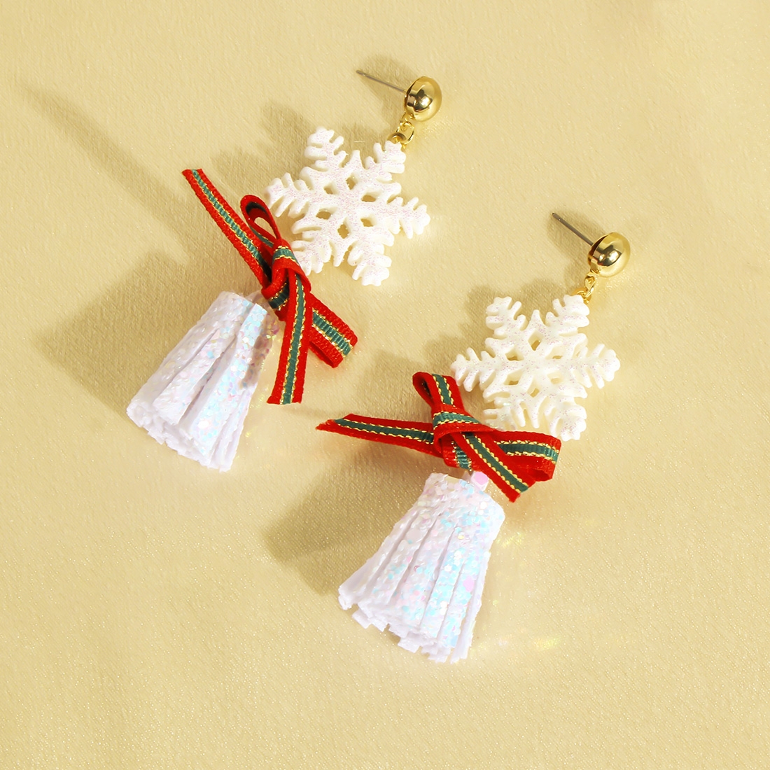 1 Paire Sucré Commuer Noeud D'arc Flocon De Neige Patchwork Chiffon Boucles D'oreilles display picture 5