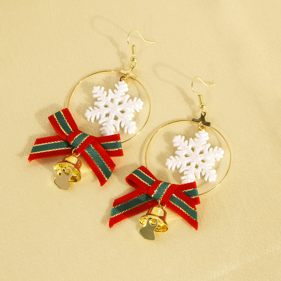 1 Paire Sucré Commuer Noeud D'arc Flocon De Neige Patchwork Chiffon Boucles D'oreilles display picture 6