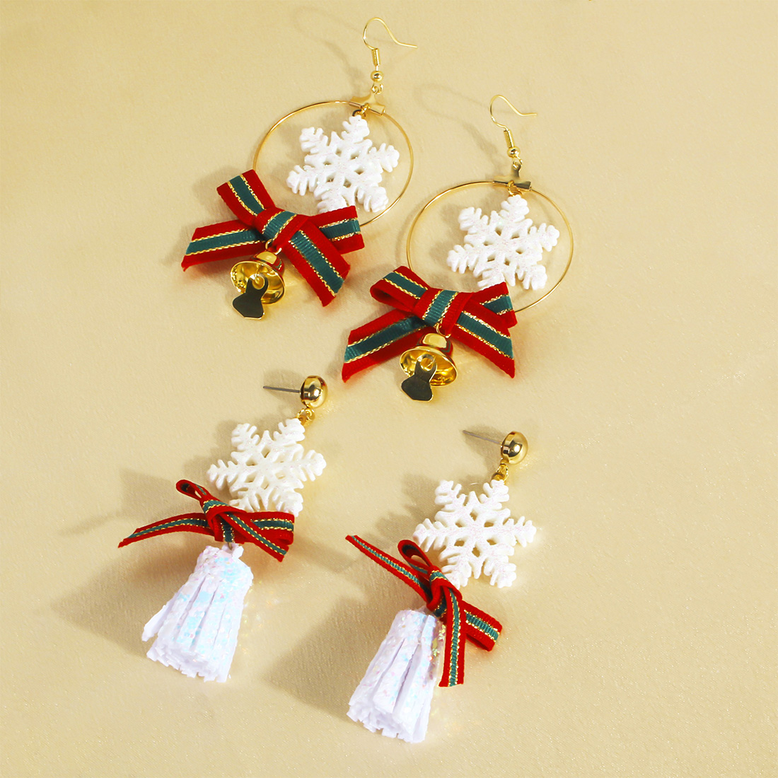 1 Pair Sweet Commute Bow Knot Snowflake Patchwork Cloth Drop Earrings display picture 7