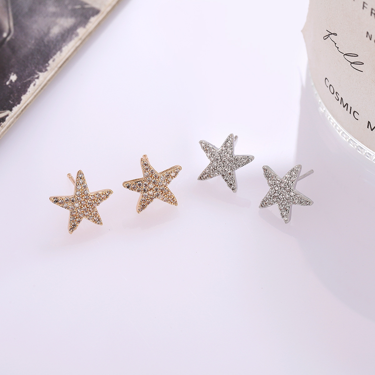 1 Pair Simple Style Star Inlay Alloy Zircon Ear Studs display picture 3