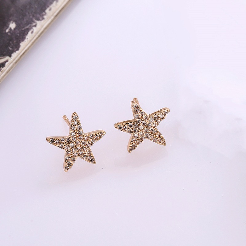 1 Pair Simple Style Star Inlay Alloy Zircon Ear Studs display picture 4