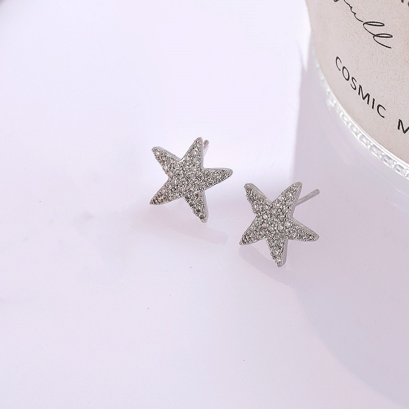 1 Pair Simple Style Star Inlay Alloy Zircon Ear Studs display picture 5