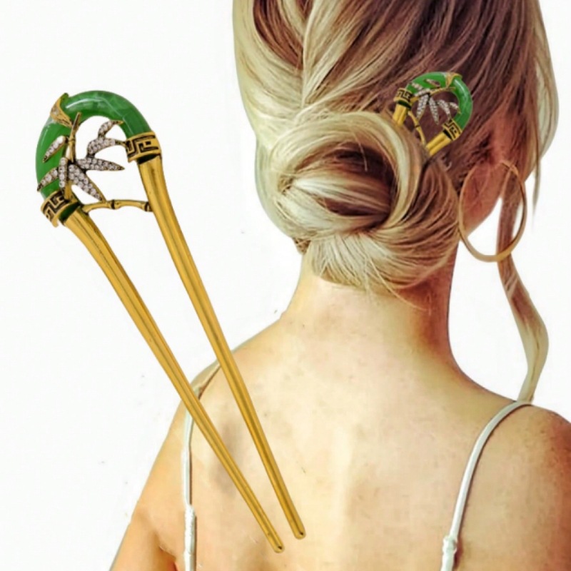 Women's Chinoiserie Elegant U Shape Bamboo Alloy Inlay Rhinestones Hairpin display picture 2