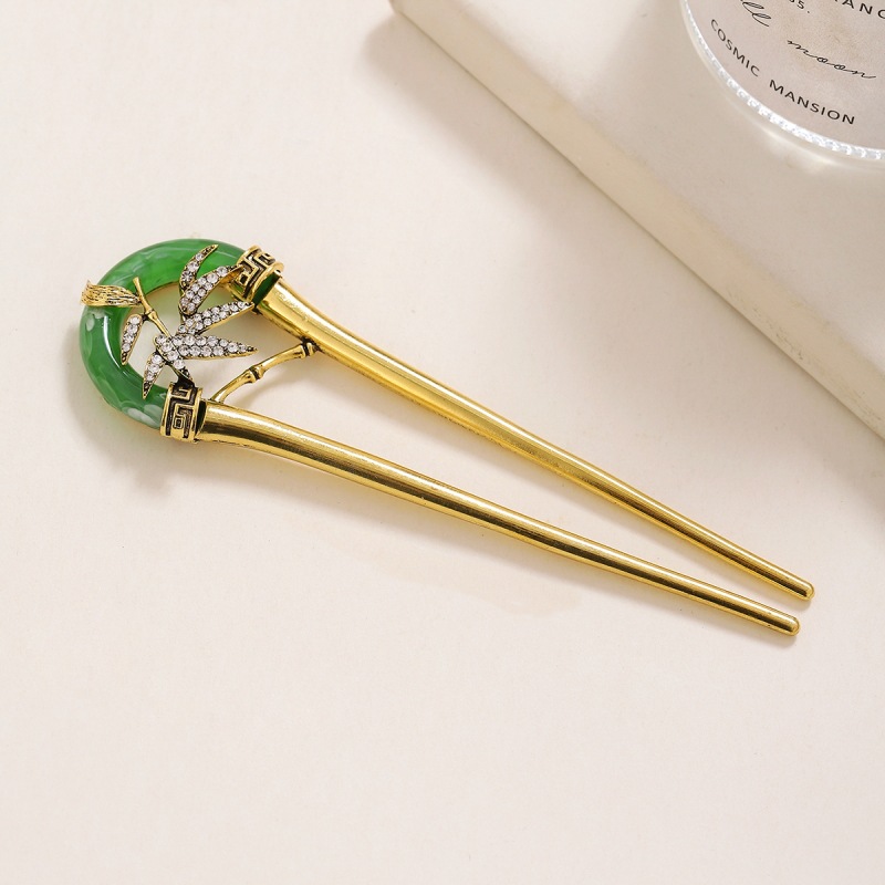 Women's Chinoiserie Elegant U Shape Bamboo Alloy Inlay Rhinestones Hairpin display picture 5