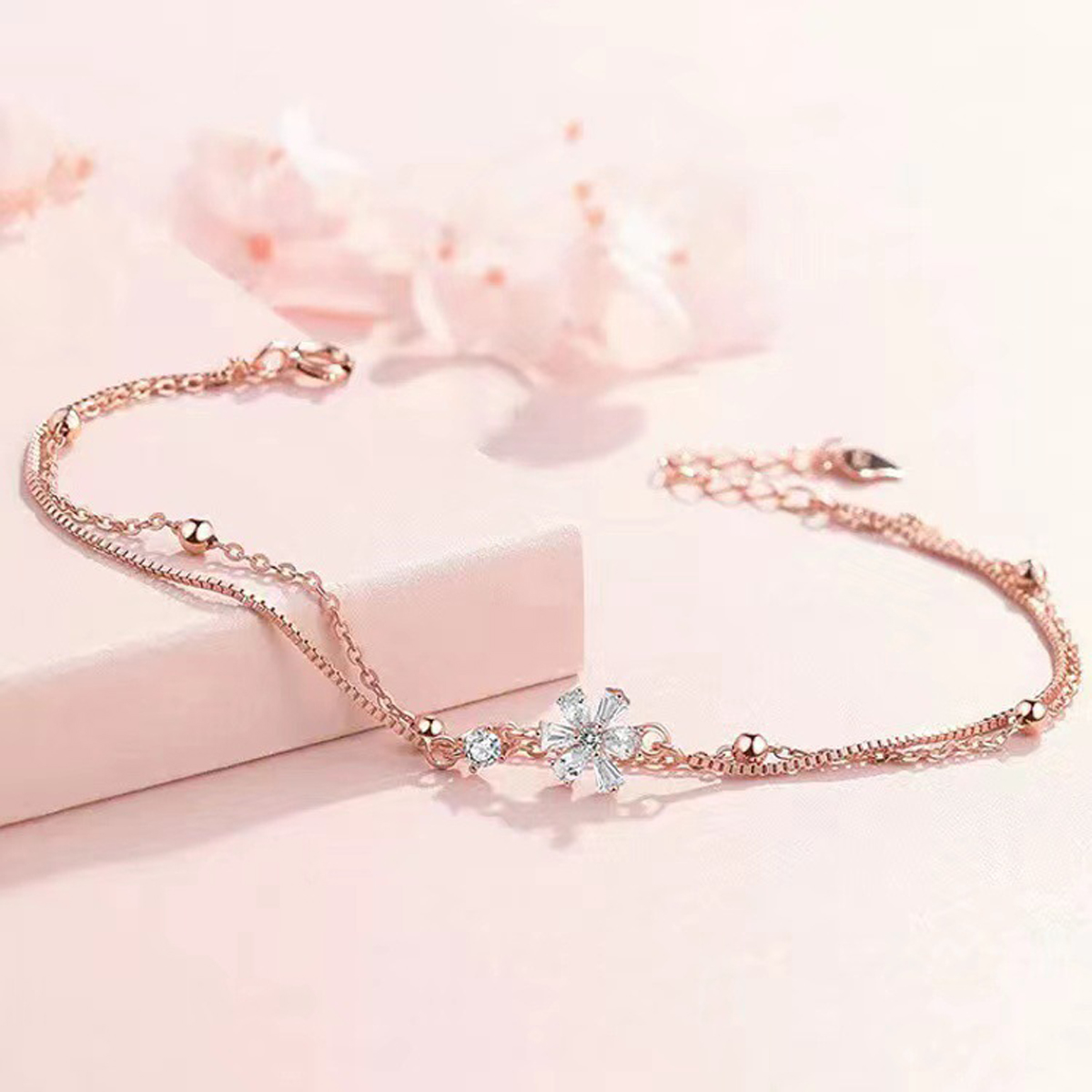 Casual Solid Color Flower Sterling Silver Plating Inlay Zircon Silver Plated Bracelets display picture 2
