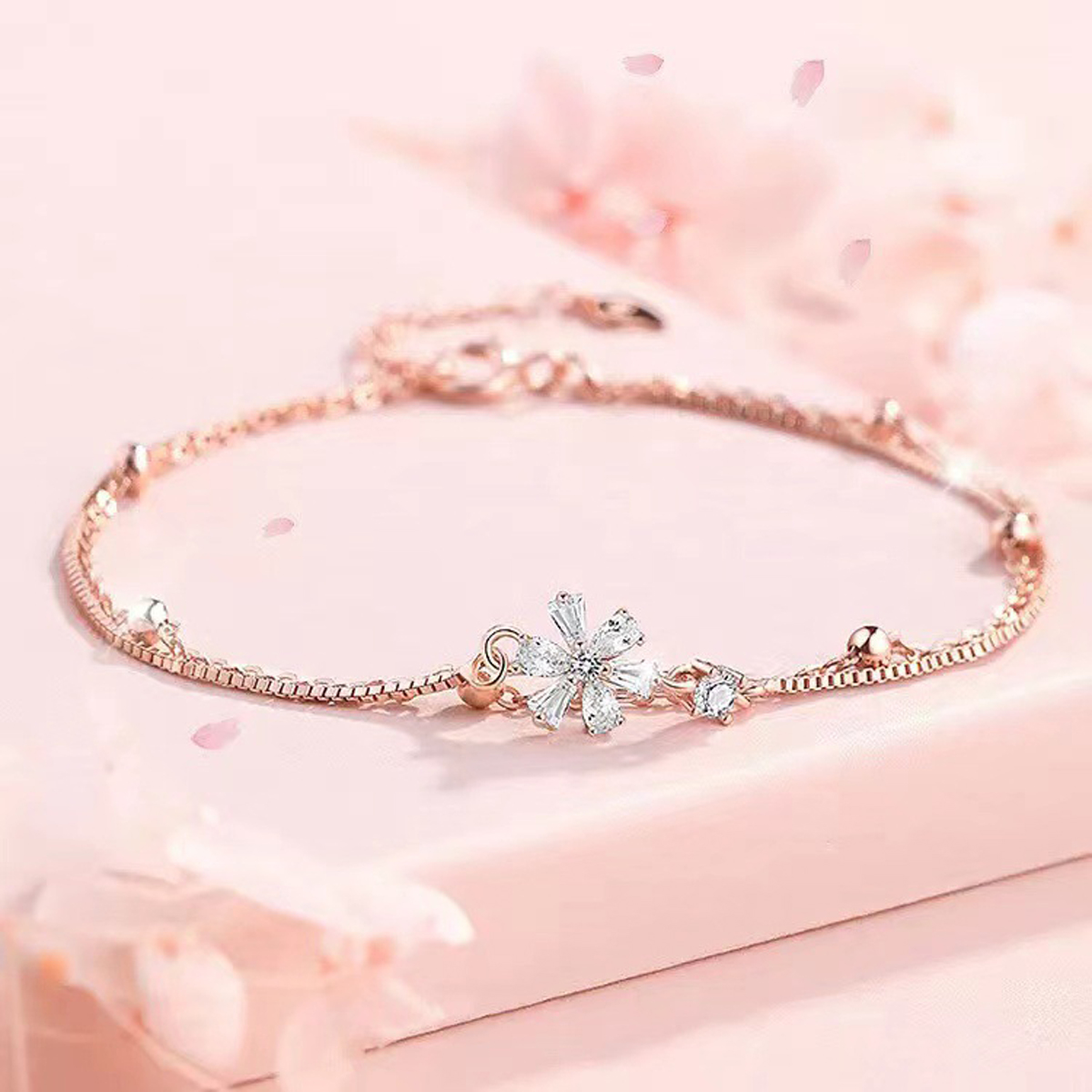 Casual Solid Color Flower Sterling Silver Plating Inlay Zircon Silver Plated Bracelets display picture 3