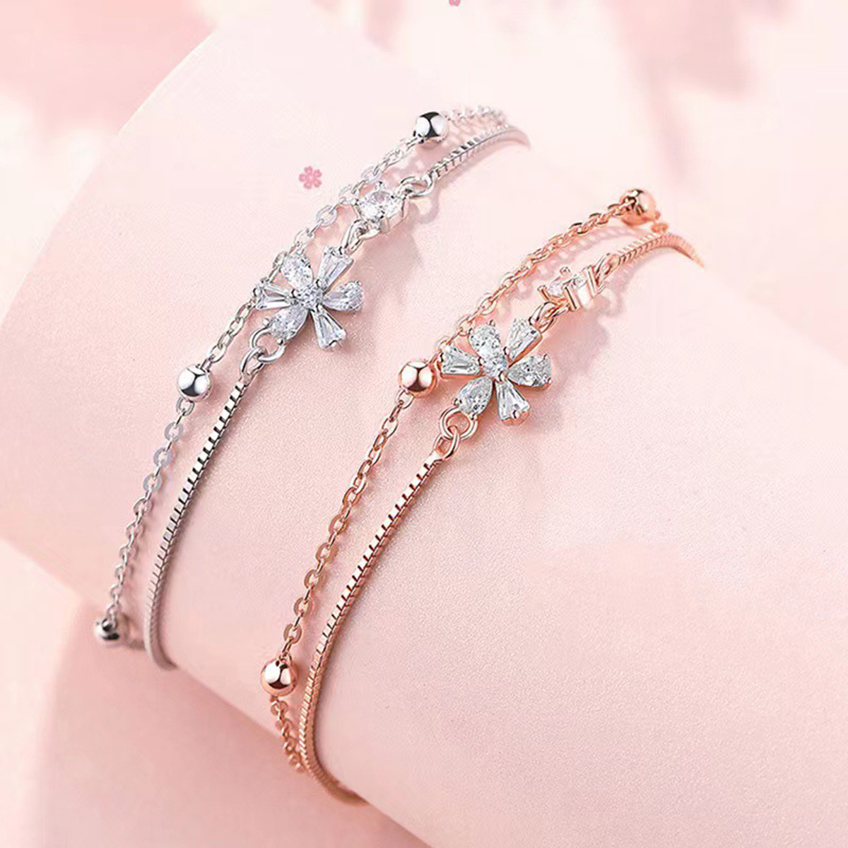 Casual Solid Color Flower Sterling Silver Plating Inlay Zircon Silver Plated Bracelets display picture 5