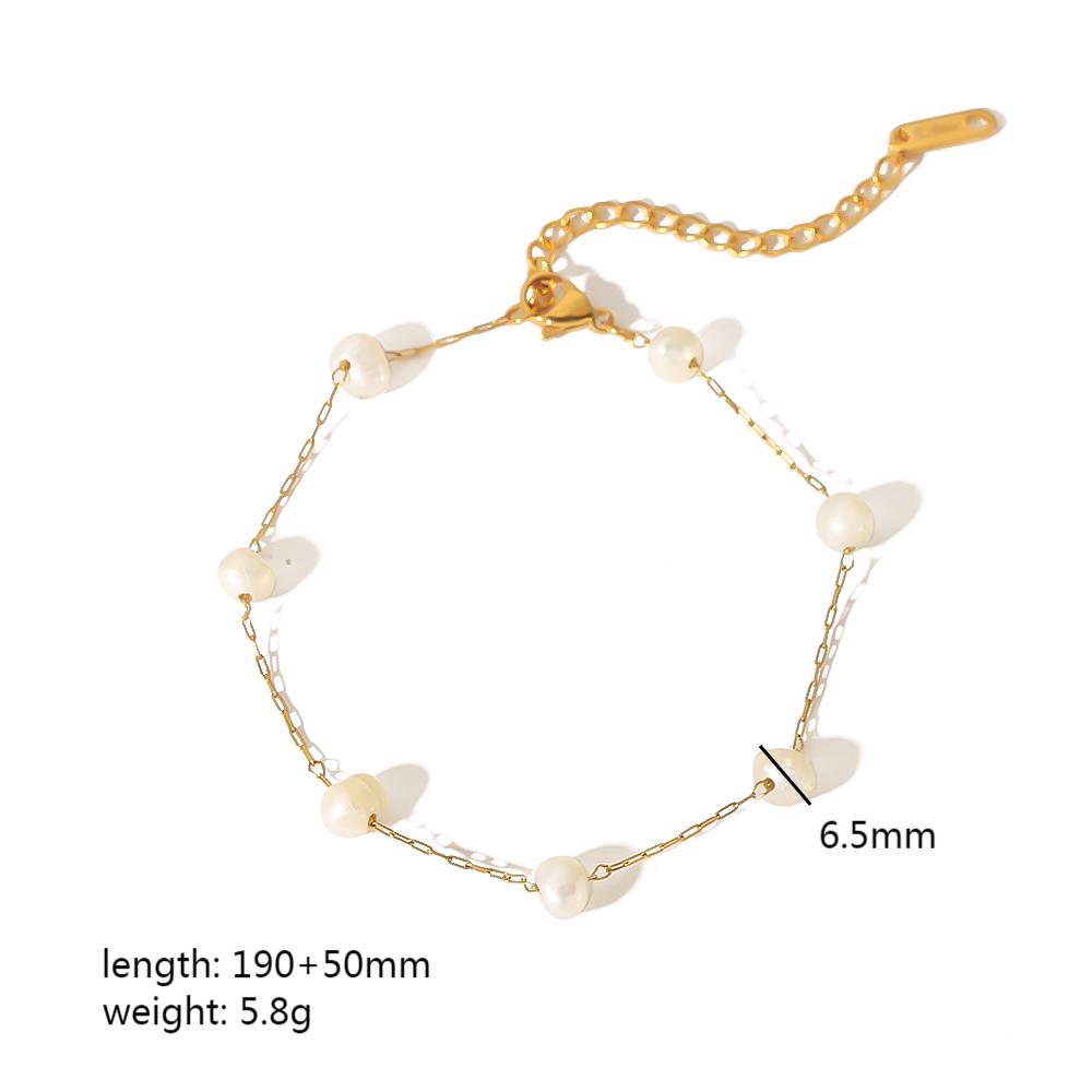 304 Stainless Steel Freshwater Pearl 18K Gold Plated Lady Simple Style Polishing Plating Solid Color Bracelets Necklace display picture 3