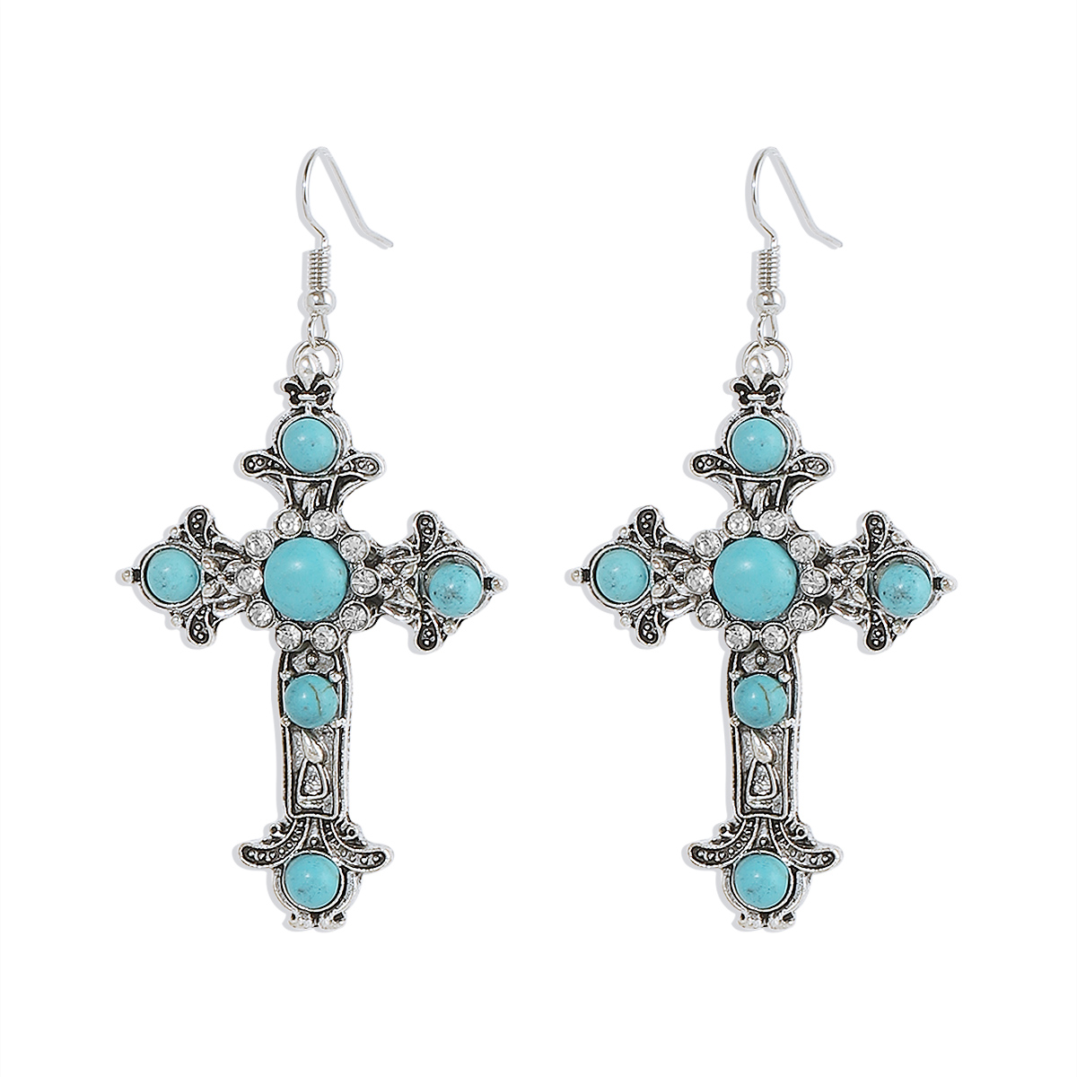 1 Pair Simple Style Cross Inlay Alloy Turquoise Drop Earrings display picture 2