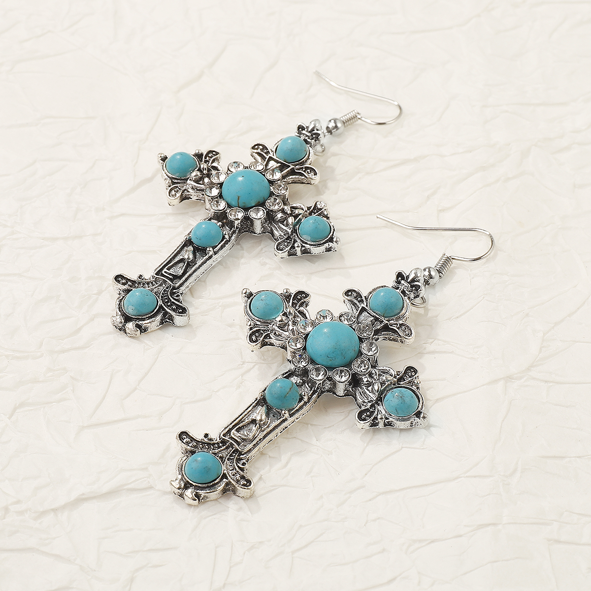 1 Pair Simple Style Cross Inlay Alloy Turquoise Drop Earrings display picture 5