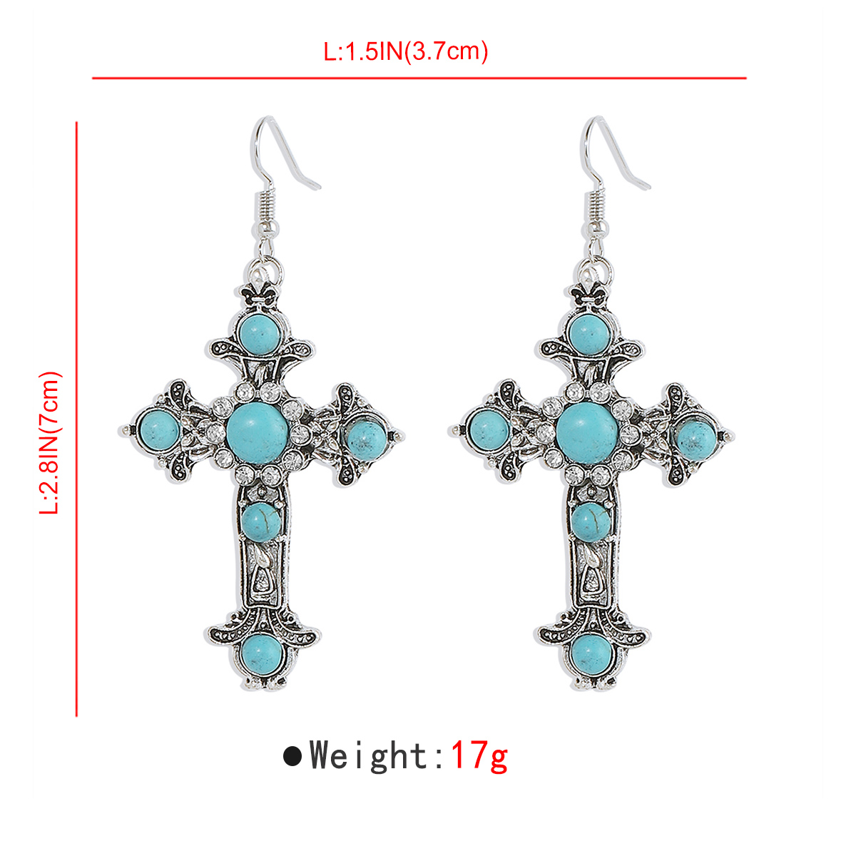 1 Pair Simple Style Cross Inlay Alloy Turquoise Drop Earrings display picture 1