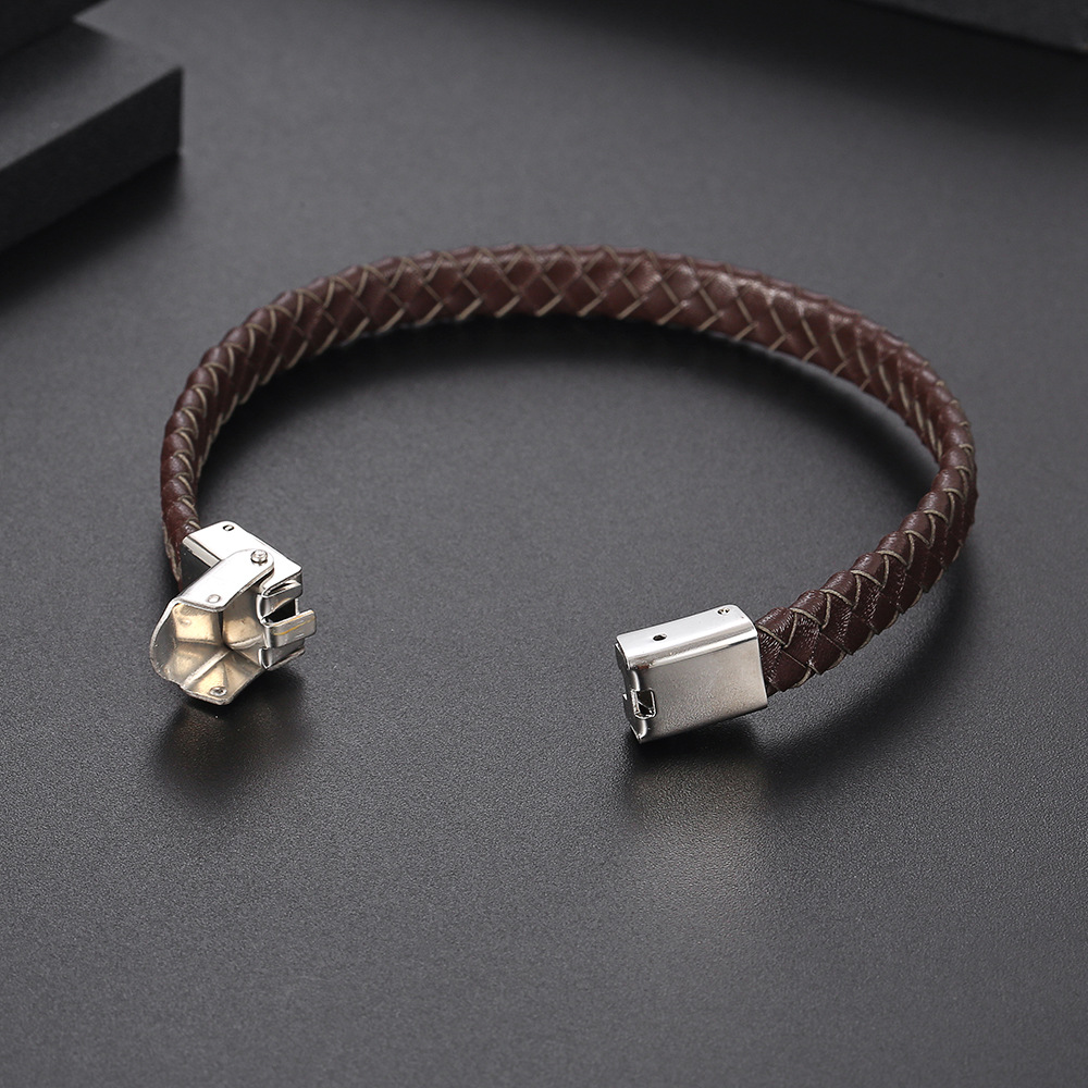 Classic Style Commute Color Block Pu Leather Titanium Steel Polishing Men's Bangle display picture 2