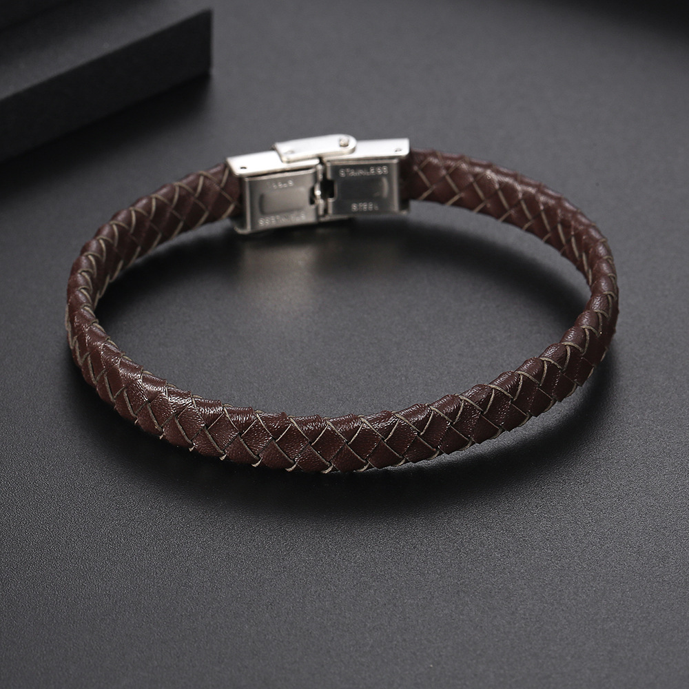 Classic Style Commute Color Block Pu Leather Titanium Steel Polishing Men's Bangle display picture 4
