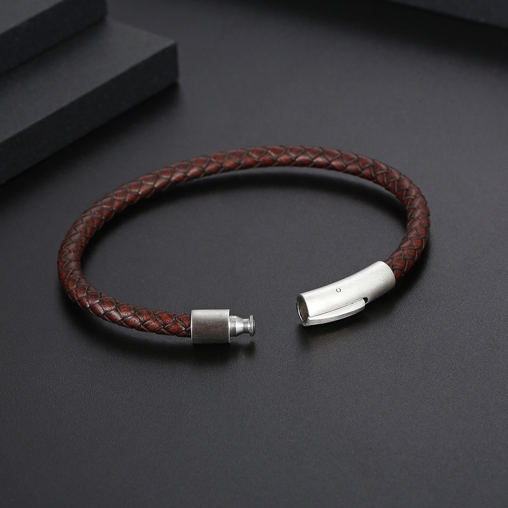 Classic Style Commute Color Block Pu Leather Titanium Steel Polishing Men's Bangle display picture 3