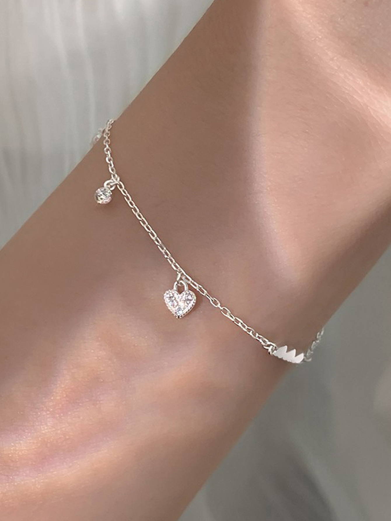 Casual Heart Shape Solid Color Sterling Silver Plating Inlay Zircon Silver Plated Bracelets display picture 4
