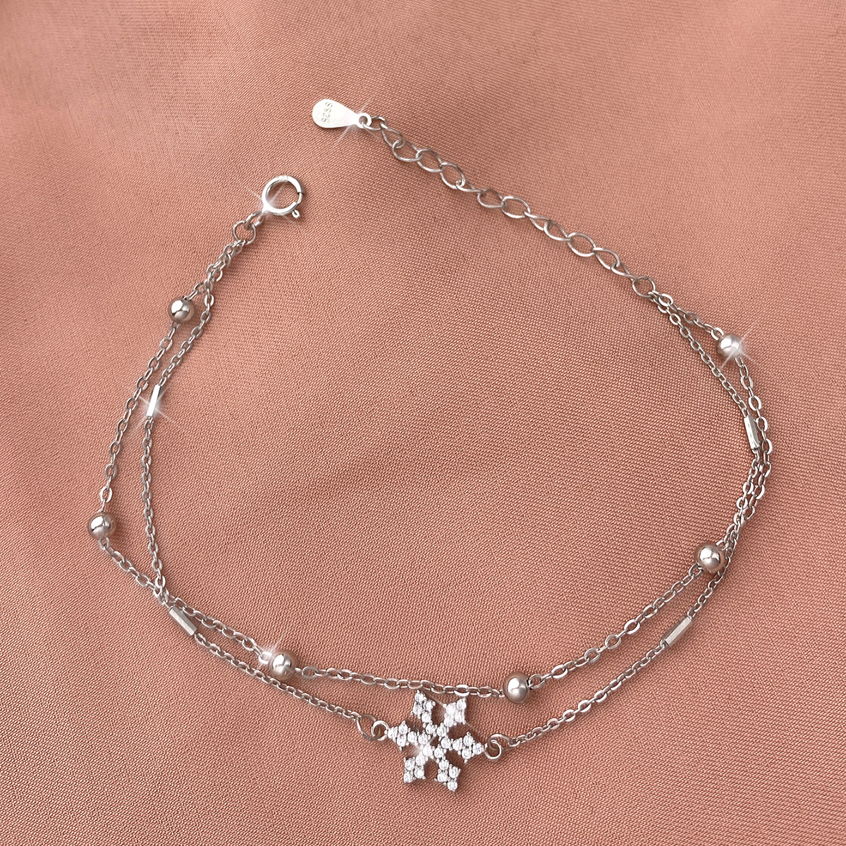 Casual Simple Style Classic Style Solid Color Snowflake Sterling Silver Plating Inlay Zircon Silver Plated Bracelets display picture 7