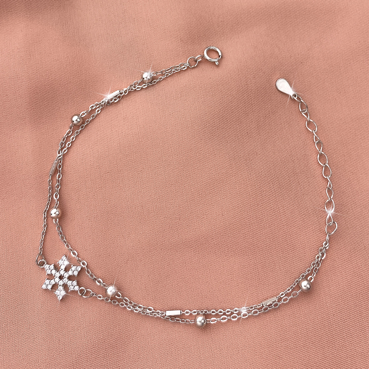 Casual Simple Style Classic Style Solid Color Snowflake Sterling Silver Plating Inlay Zircon Silver Plated Bracelets display picture 8