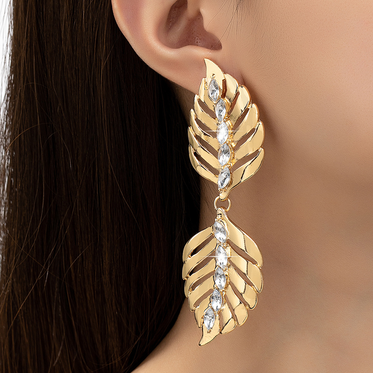 1 Pair Retro Roman Style Leaf Plating Inlay Alloy Zircon Drop Earrings display picture 1