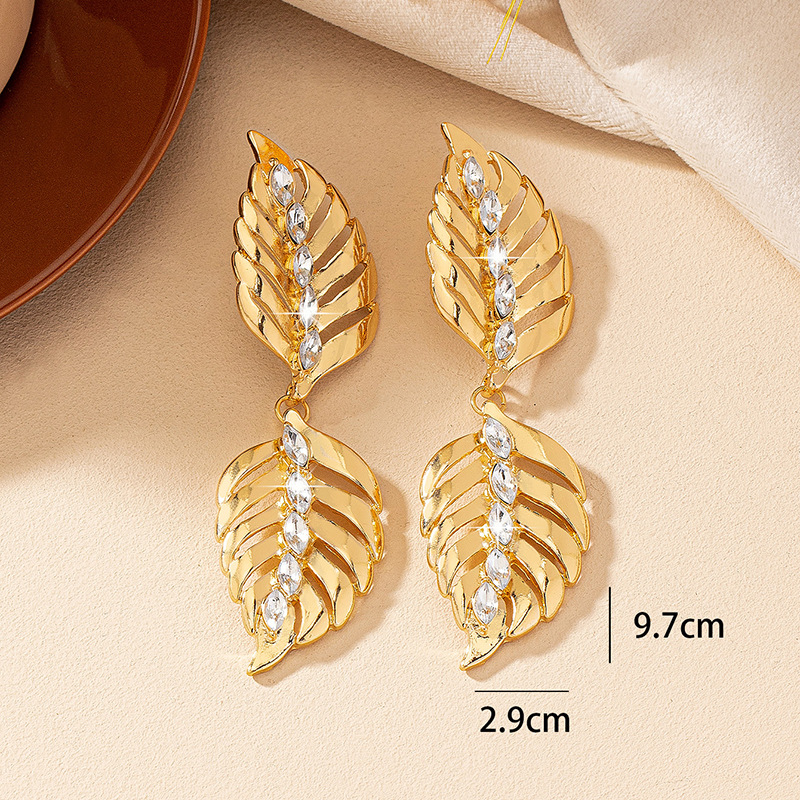1 Pair Retro Roman Style Leaf Plating Inlay Alloy Zircon Drop Earrings display picture 5