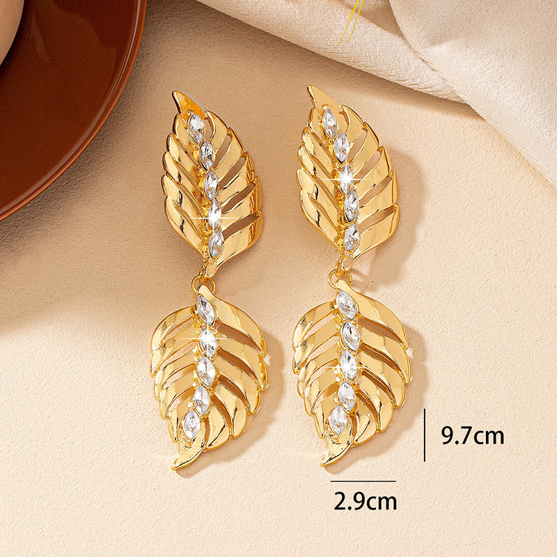 1 Paire Rétro Style Romain Feuille Placage Incruster Alliage Zircon Boucles D'oreilles display picture 5