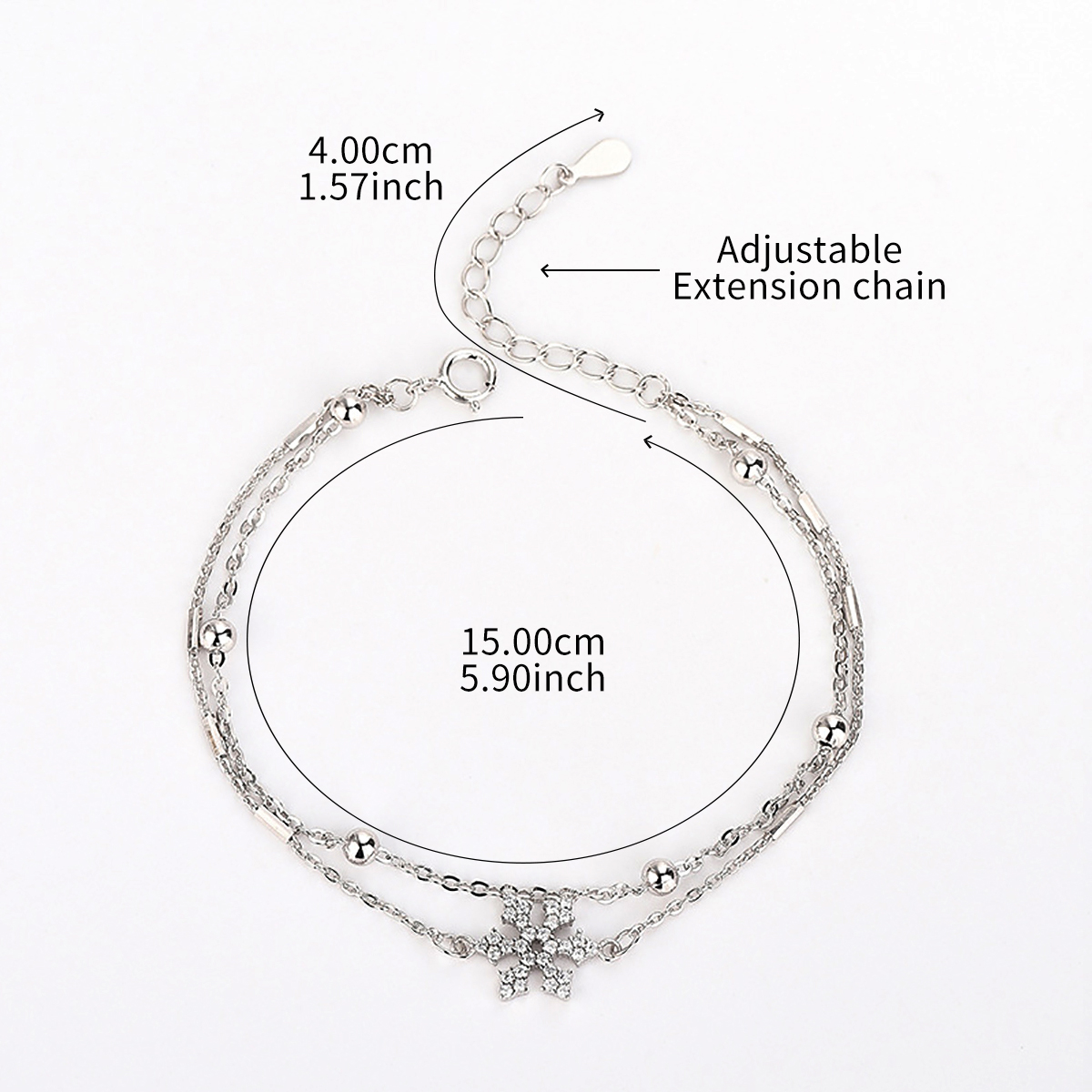 Casual Simple Style Classic Style Solid Color Snowflake Sterling Silver Plating Inlay Zircon Silver Plated Bracelets display picture 12