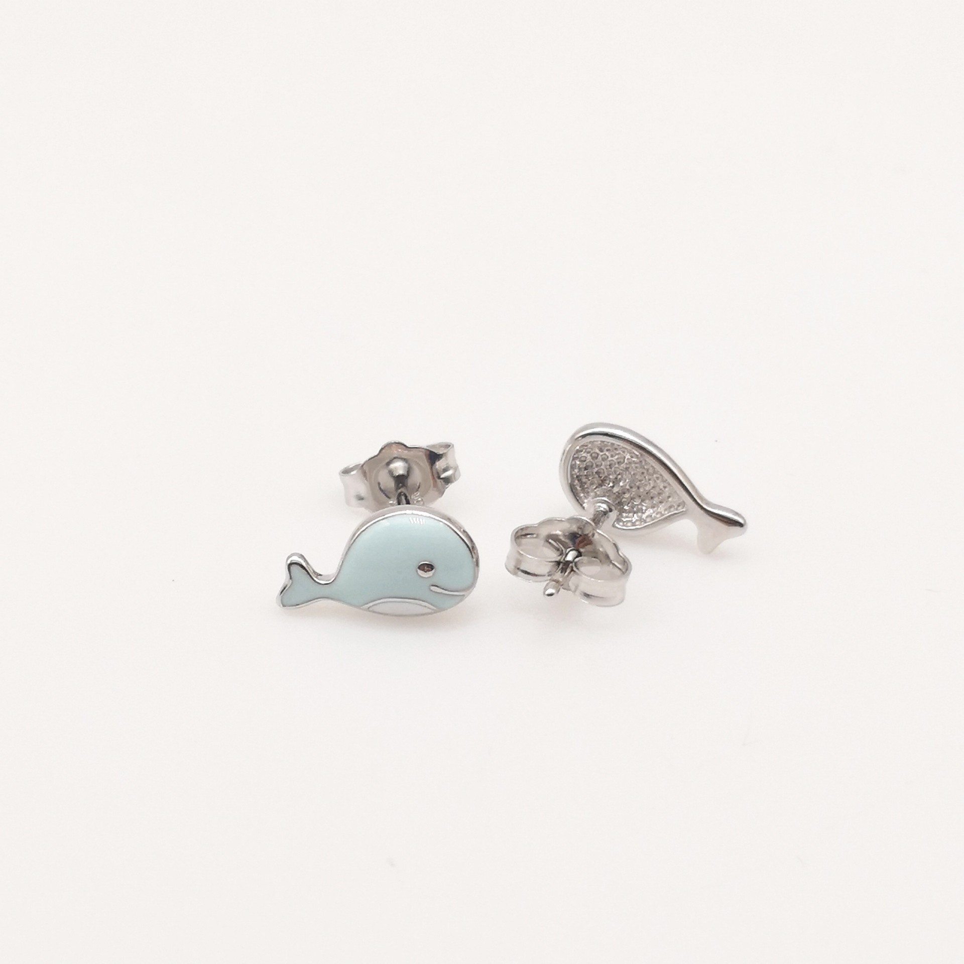 1 Pair Cute Dolphin Rudder Enamel Sterling Silver Ear Studs display picture 7