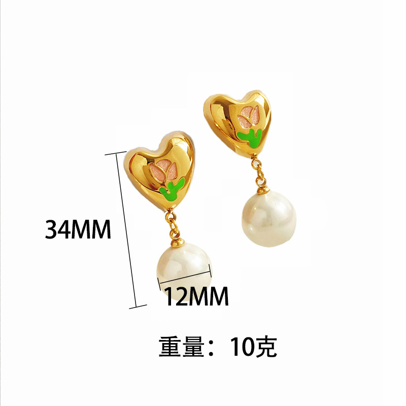 1 Pair Lady Sweet Heart Shape Plating 304 Stainless Steel 16K Gold Plated White Gold Plated Gold Plated Drop Earrings display picture 5