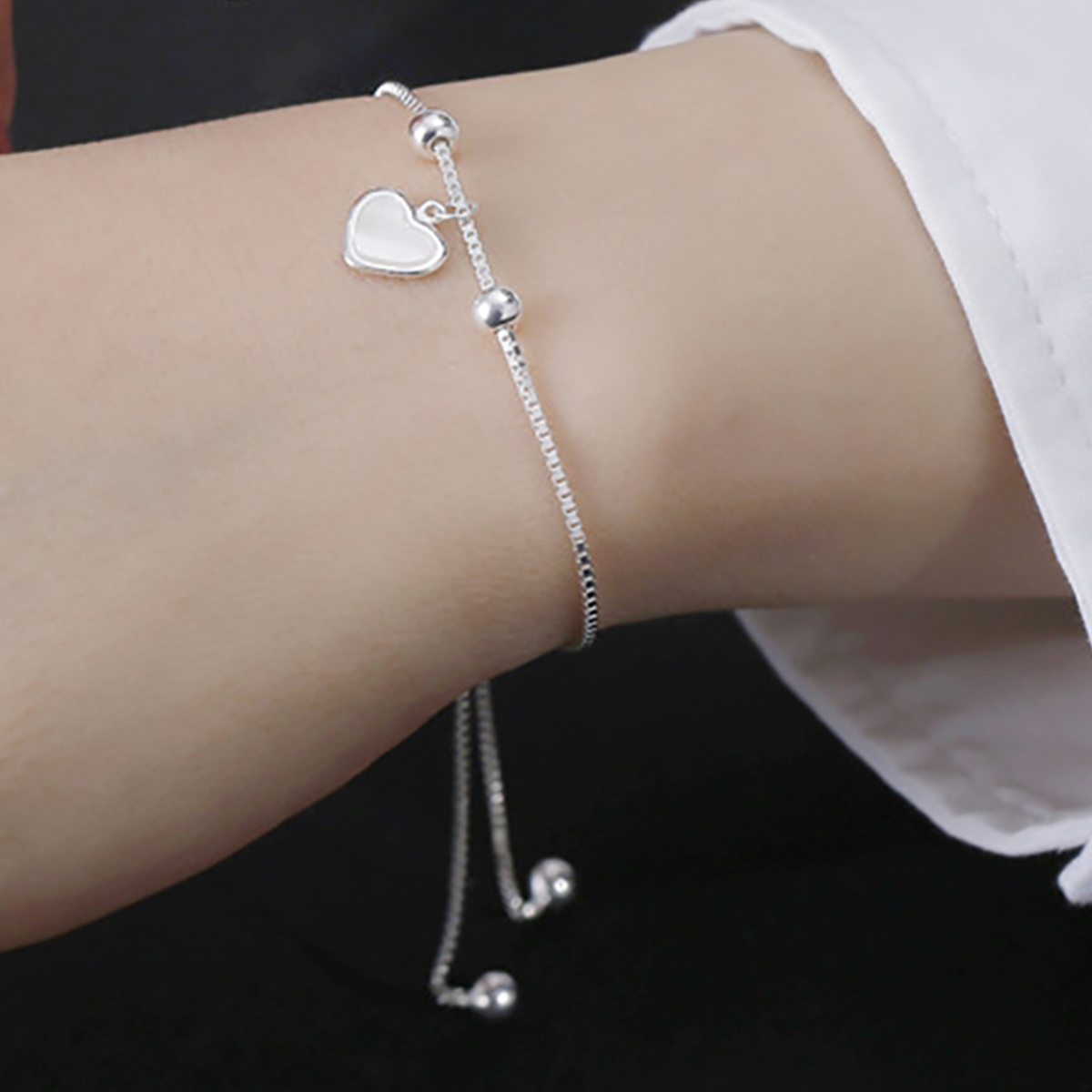 Casual Heart Shape Solid Color Sterling Silver Plating Silver Plated Bracelets display picture 3