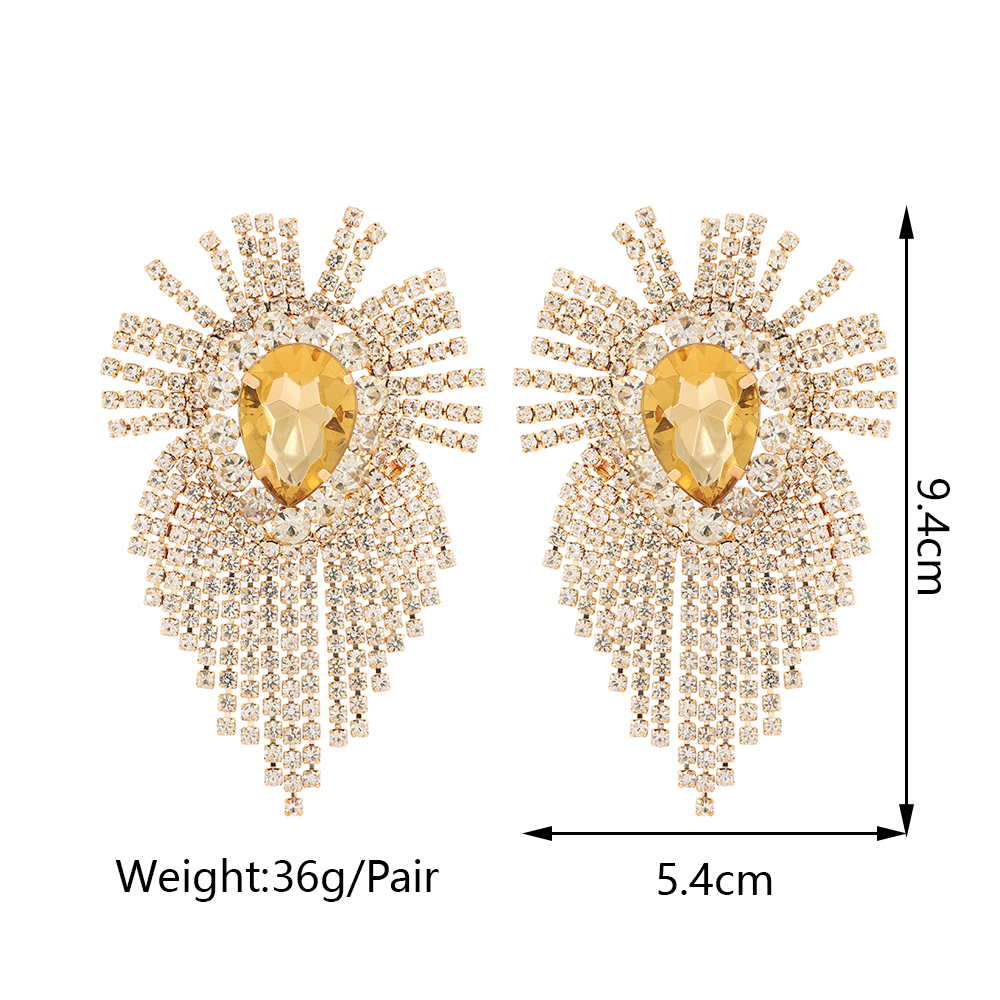 1 Pair Simple Style Geometric Solid Color Tassel Plating Inlay Copper Alloy Rhinestones Drop Earrings display picture 1