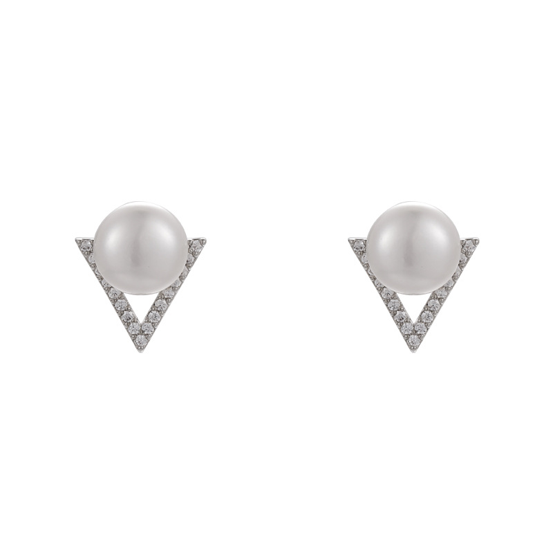1 Pair Simple Style Solid Color Plating Inlay Alloy Zircon White Gold Plated Ear Studs display picture 1