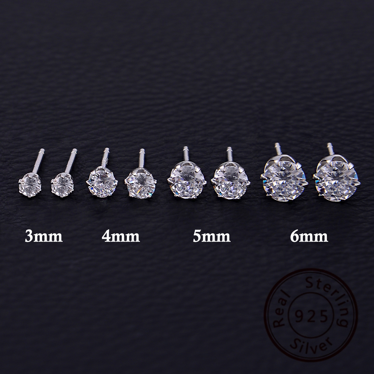 1 Pair Simple Style Classic Style Solid Color Plating Inlay Sterling Silver Zircon White Gold Plated Rhodium Plated Ear Studs display picture 1