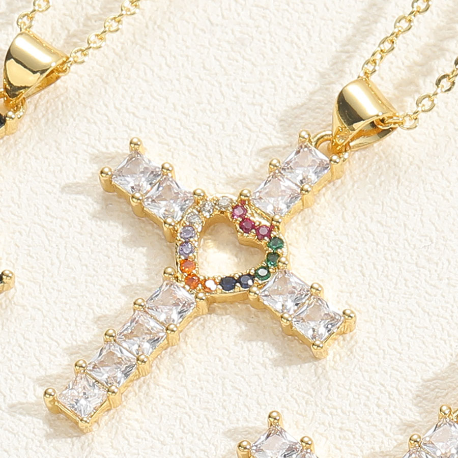 Elegant Vintage Style Simple Style Cross Copper Plating Inlay Zircon 14k Gold Plated Pendant Necklace display picture 6