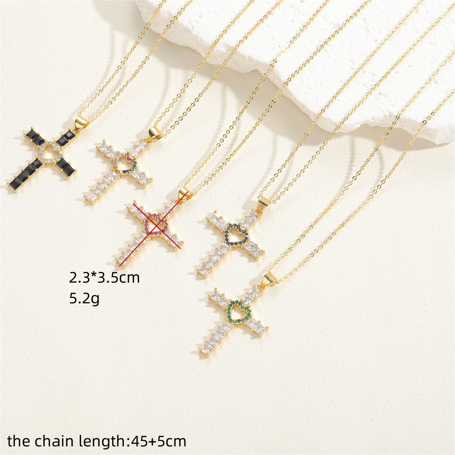 Elegant Vintage Style Simple Style Cross Copper Plating Inlay Zircon 14k Gold Plated Pendant Necklace display picture 9